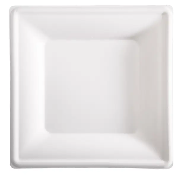 1x 50 Piatti quadrati monouso in canna da zucchero 26x26cm bianco Signor Bio