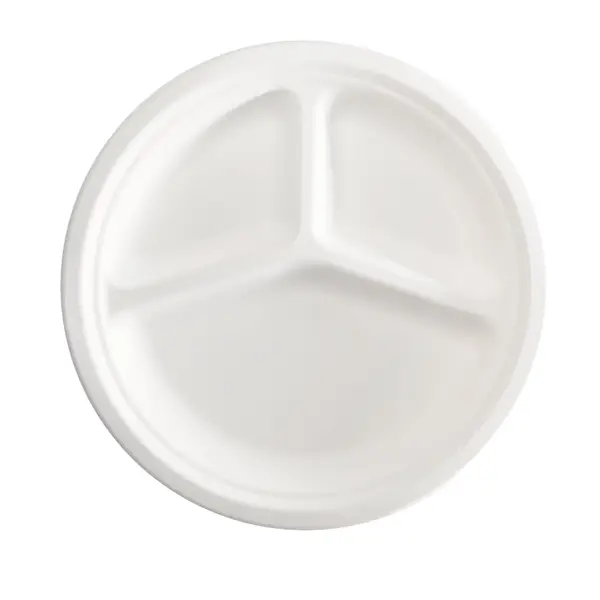 1x 50 Piatti a 3 scomparti monouso in canna da zucchero D26cm bianco Signor Bio