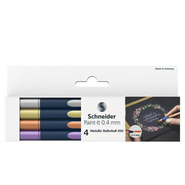 1x Astuccio 4 Metallic Roller 050 punta 0.4mm colori assortiti Schneider