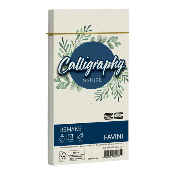 1x 25 buste Calligraphy Remake 120gr 110x220mm perla Favini