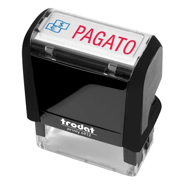 1x Timbro Printy 4912 Office Eco nero 47x18mm "PAGATO" TRODAT