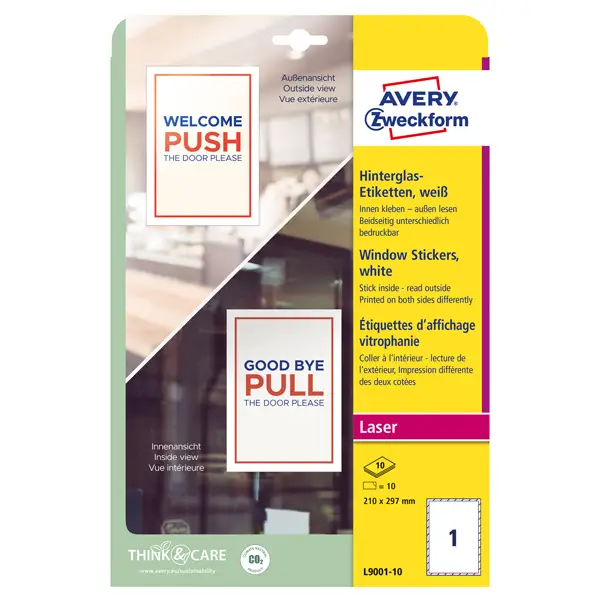 1x Adesivi per finestre in carta con pellicola 210x297mm 1adesivo/fg, laser Avery