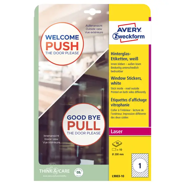 1x Adesivi per finestre in carta con pellicola D200mm 1adesivo/fg laser Avery