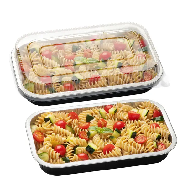 1x Pack 25 Contenitori alluminio stirato 4 porzioni + coperchio in R-PET Cuki