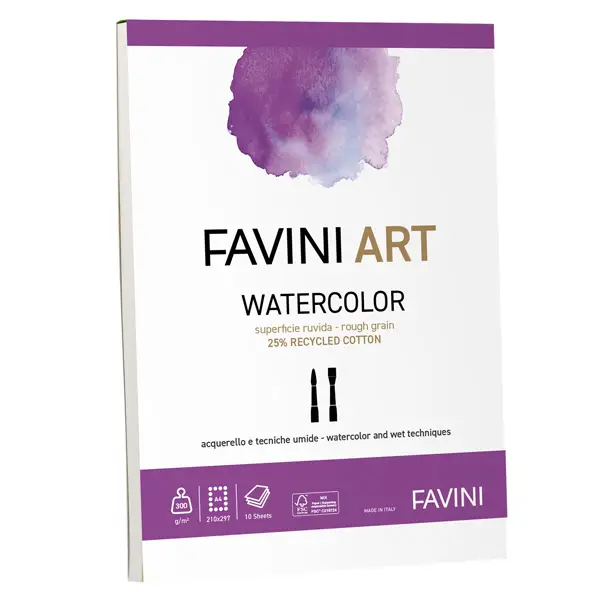 1x Blocco collato Watercolor Favini Art 10fg 300gr A4