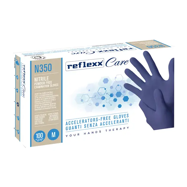 1x Conf 100 guanti nitrile ipoallergenici N350 s/acceleranti taglia M blu Reflexx