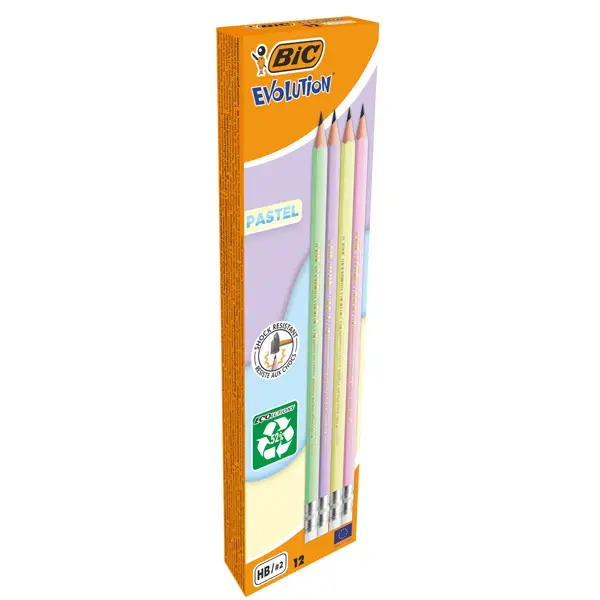 1x Scatola12 matite c/gommino Evolution Pastel BIC
