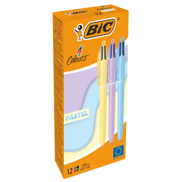 1x Scatola 12 penna sfera a scatto 4 Colori Pastel 1.0mm BICR