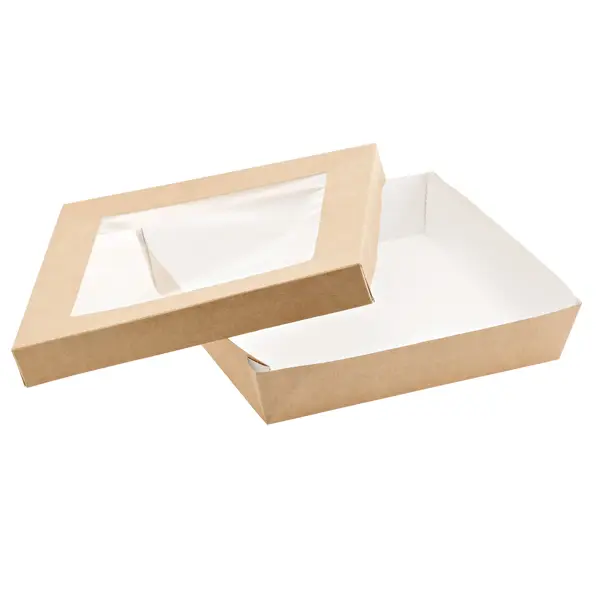 1x 20 Scatola da asporto c/finestra trasparente carta kraft + PE 18x18x5hcm Leone
