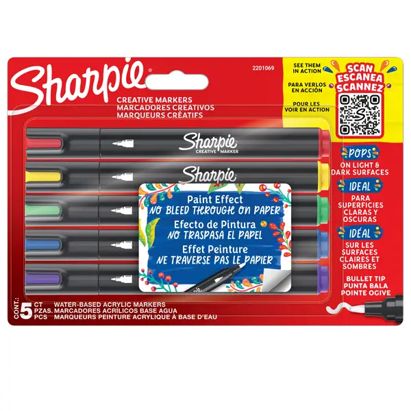 1x Astuccio 5 marcatori acrilici punta tonda colori assortiti Sharpie