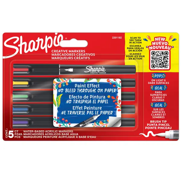 1x Astuccio 5 marcatori acrilici punta brush colori assortiti Sharpie