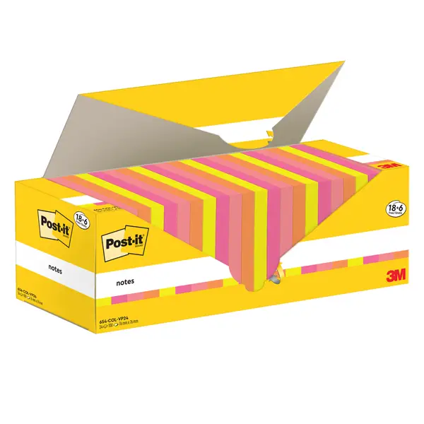1x Cf. 24pz blocco 90fg. Post-itR Super Sticky 76x76mm 654-COL-VP24 colori ass.