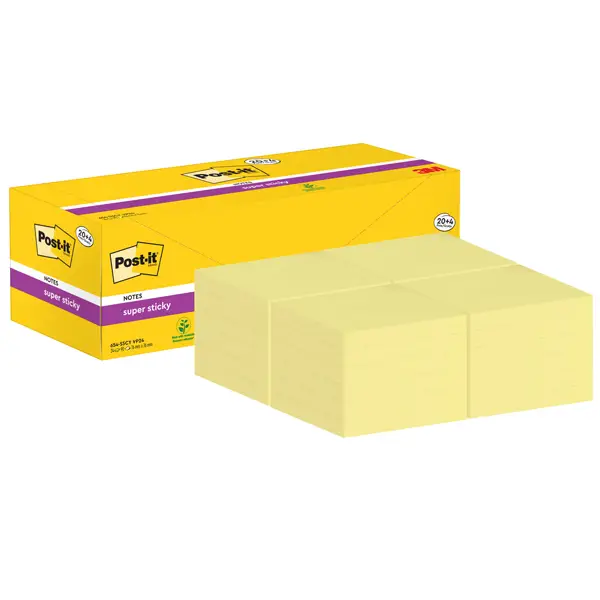 1x Cf. 20+4pz blocco 90fg.Post-itRSuper Sticky 76x76mm 654-SSCY-VP24 giallo Canary
