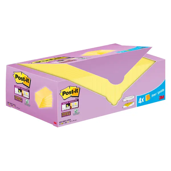1x Cf20+4pz blocco 90fg.Post-itR Super Sticky 76x127mm655-SSCY-VP24 giallo Canary