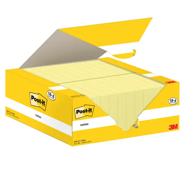 1x Cf. 18+6pz blocco 100fg.Post-itR Notes 38x51mm 653-CY-VP24 giallo Canary