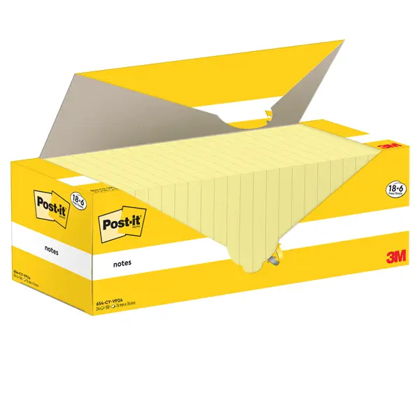 1x Cf. 18+6pz blocco 100fg.Post-itR Notes 76x76mm 654-CY-VP24 giallo Canary