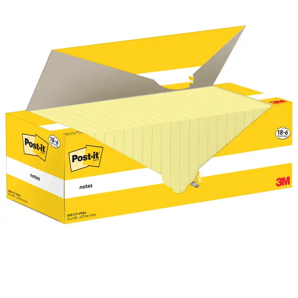 1x Cf. 18+6pz blocco 100fg.Post-itR Notes 76x127mm 655-CY-VP24 giallo Canary