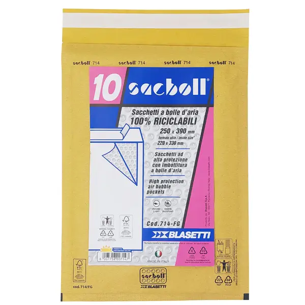 1x 10 Buste imbottite Sacboll in carta avana FG 25X39cm BLASETTI