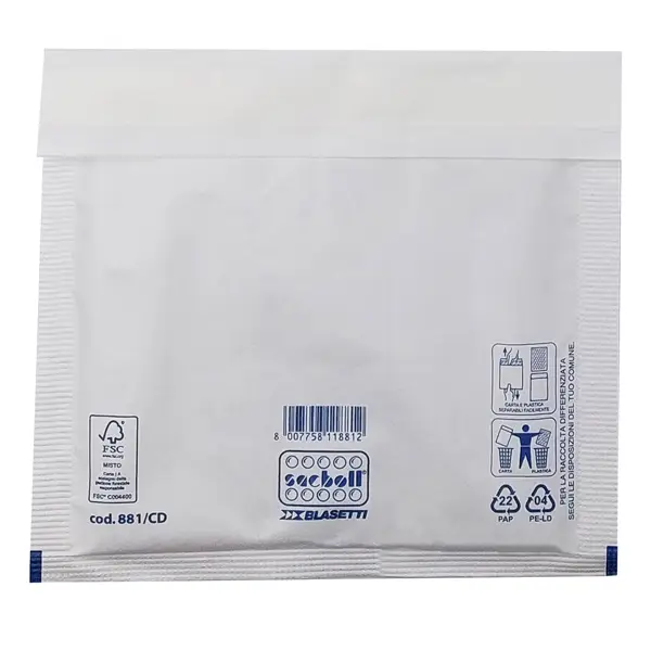 1x 10 Buste imbottite Sacboll in carta bianca CD 20X22cm BLASETTI