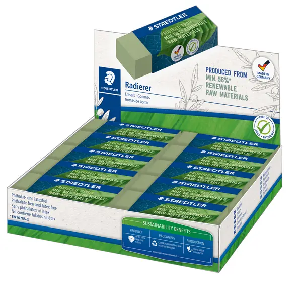 1x Box 20 gomme Eco 526 65x23x13mm per matita Staedtler