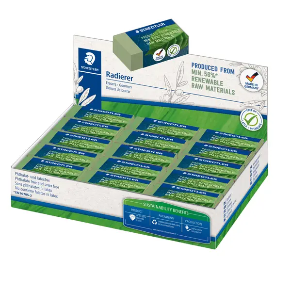 1x Box 30 gomme Eco 526 43x19x13mm per matita Staedtler