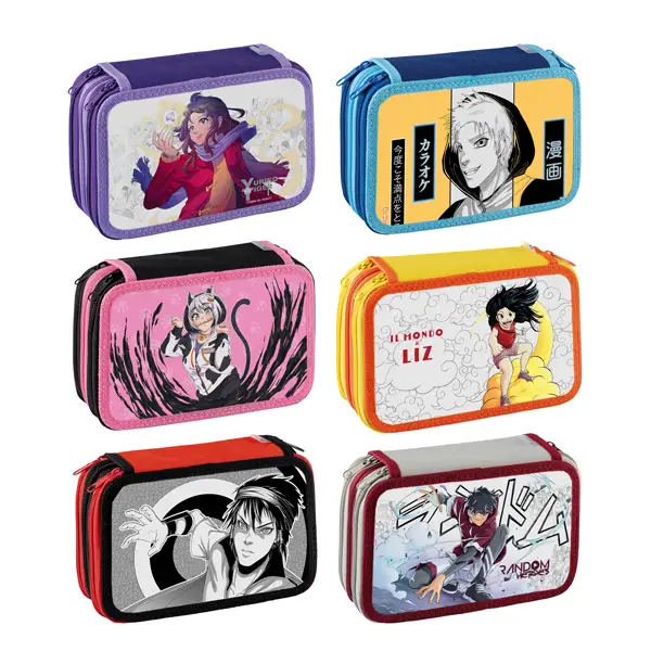 12x Astuccio 3 Zip Manga 13x20x7,5cm fantasie assortite Favorit