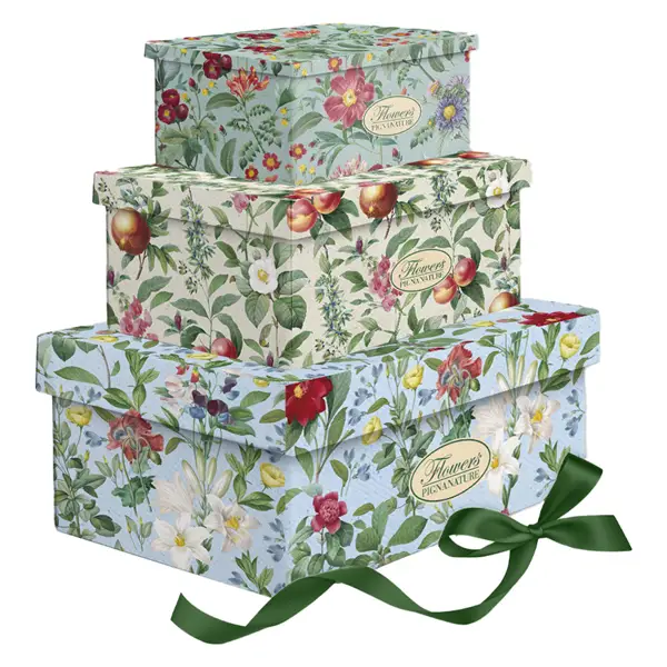 1x Set 3 scatole regalo c/nastro Nature Flowers fantasie e dim. assortite Pigna