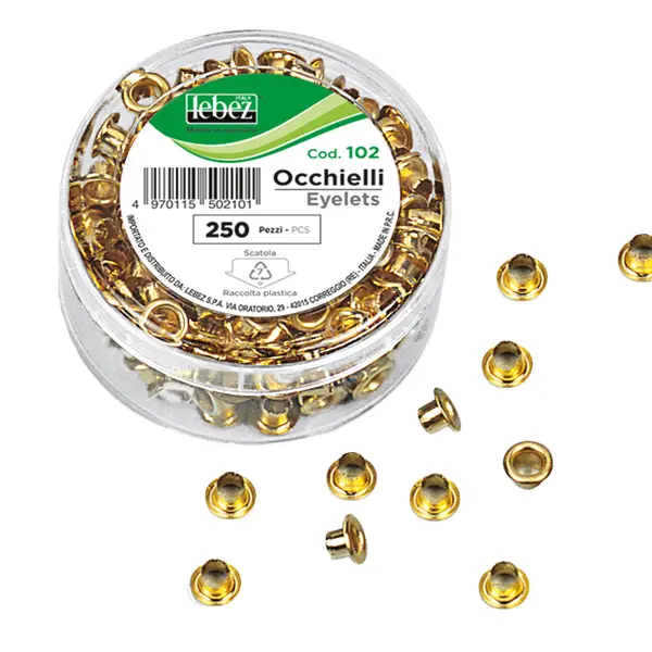 1x SCATOLA 250 OCCHIELLI OTTONE PER OCCHIELLATRICE DIAM.5MM