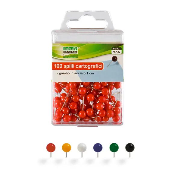 1x SCATOLA 100 SPILLI CARTOGRAFICI a SFERA ROSSO ART.266