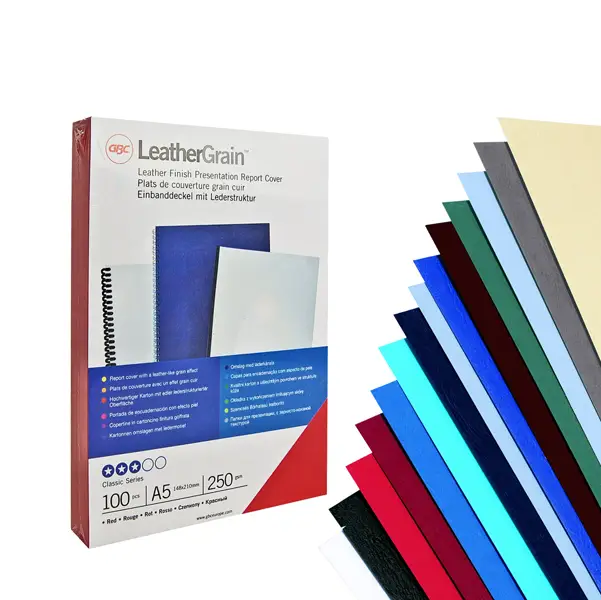 1x 100 COPERTINE LEATHERGRAIN 250GR A4 ROSSO SCURO GOFFRATO