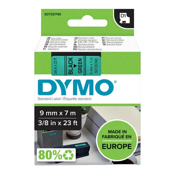 1x NASTRO DYMO TIPO D1 (9MMX7M) NERO/VERDE 409190