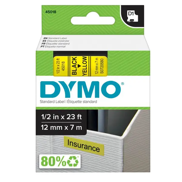 1x NASTRO DYMO TIPO D1 (12MMX7M) NERO/GIALLO 450180