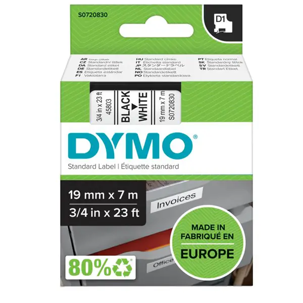 1x NASTRO DYMO TIPO D1 (19MMX7MT) NERO/BIANCO 458030