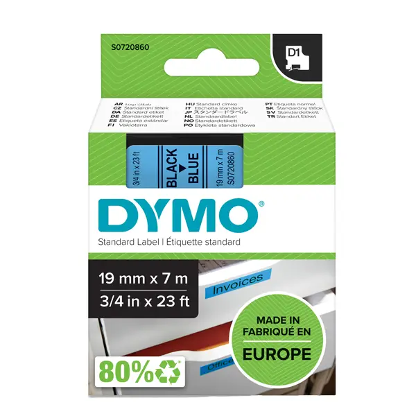 1x NASTRO DYMO TIPO D1 (19MMX7MT) NERO/BLU 458060
