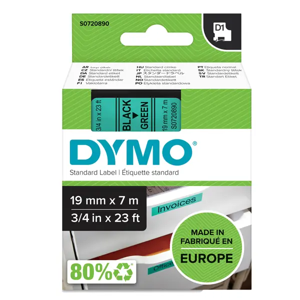 1x NASTRO DYMO TIPO D1 (19MMX7MT) NERO/VERDE 458090