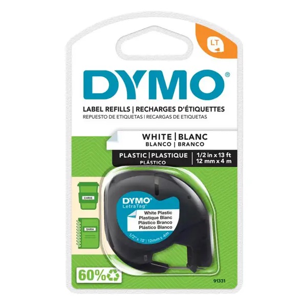 1x NASTRO IN PLASTICA DYMO LETRATAG 12MMX4M BIANCO 912010