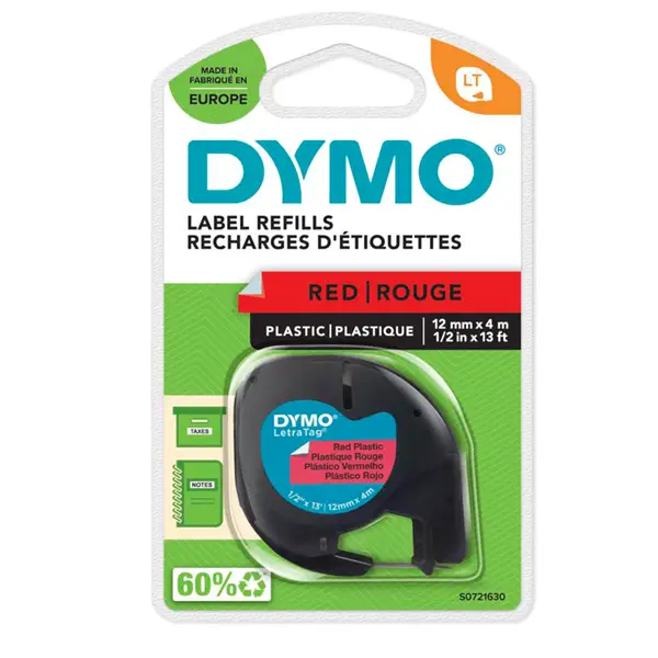 1x NASTRO IN PLASTICA DYMO LETRATAG 12MMX4M ROSSO 912030
