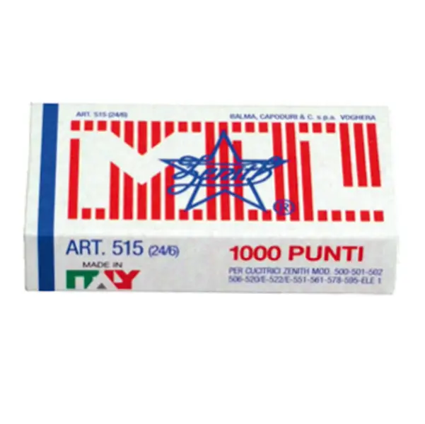 10x SCATOLA 1000 PUNTI ZENITH 515 (24/6) IN ACCIAIO NATURALE