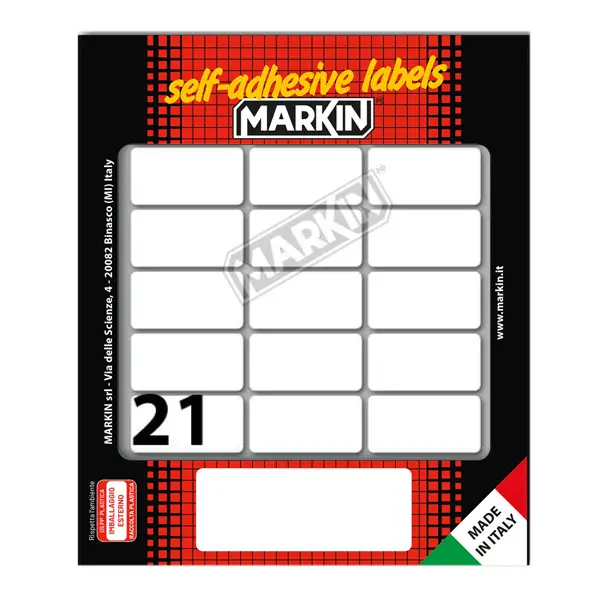 25x Etichetta adesiva bianca 37x19mm (10fogli x 21etichette) Markin