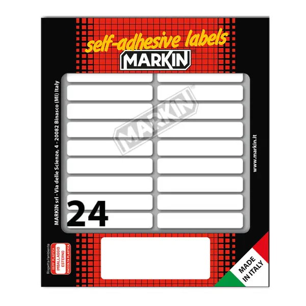 25x Etichetta adesiva bianca 56x10mm (10fogli x 24etichette) Markin