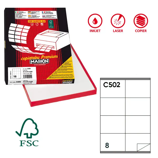 1x Etichetta adesiva C/502 bianca 100fg A4 105x72mm (8et/fg) Markin