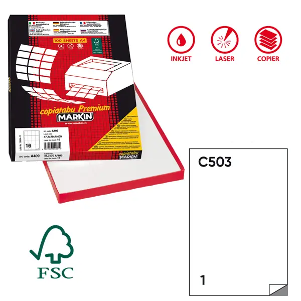 1x Etichetta adesiva C/503 bianca 100fg A4 210x297mm (1et/fg) Markin