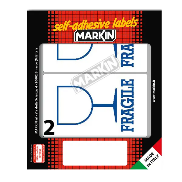 1x Etichetta adesiva bianca 115x70mm FRAGILE (10fg x 2etichette) Markin