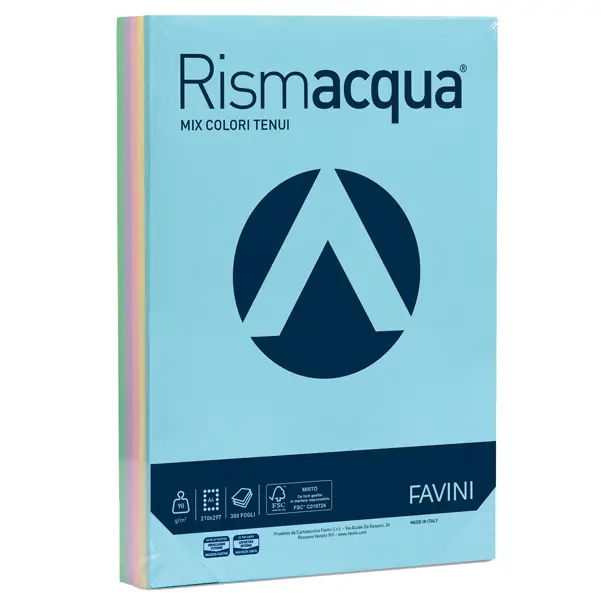 1x Carta RISMACQUA 90gr A4 300fg mix 5 colori FAVINI