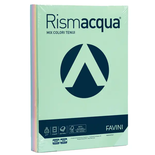 1x Carta RISMACQUA 140gr A4 200fg mix 5 colori FAVINI