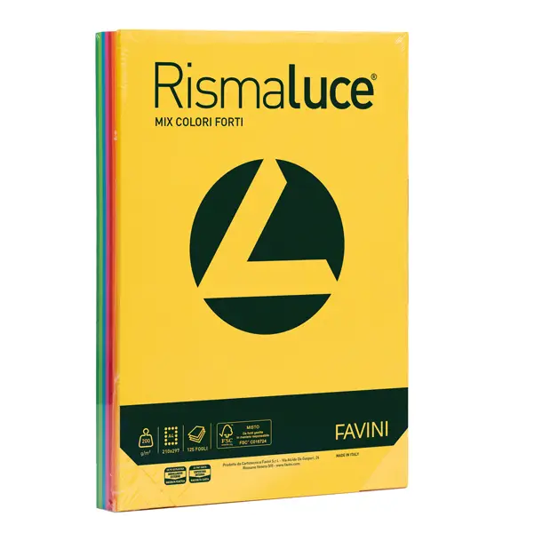 1x Carta RISMALUCE 200gr A4 125fg mix 8 colori FAVINI