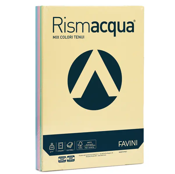 1x Carta RISMACQUA 200gr A4 125fg mix 5 colori FAVINI
