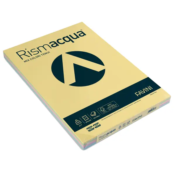 1x Carta RISMACQUA 200gr A3 125fg mix 5 colori FAVINI