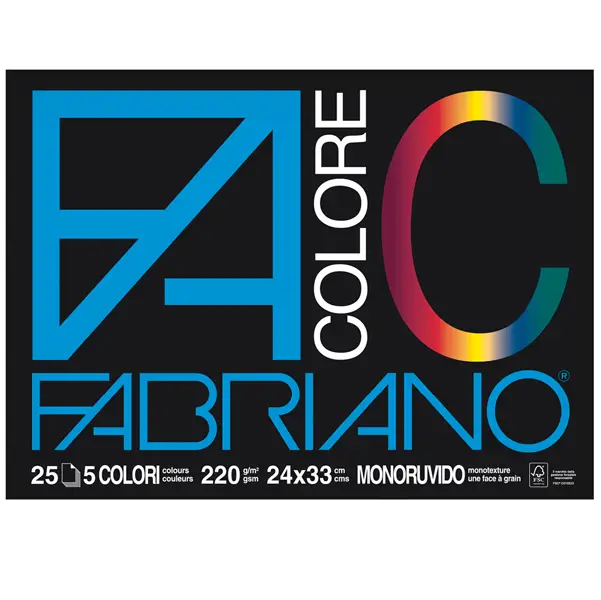 5x BLOCCO FACOLORE (24X33CM) 25FG 220GR 5 COLORI FABRIANO