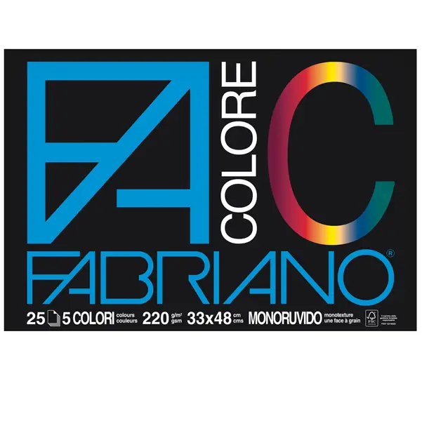 1x BLOCCO FACOLORE (33X48CM) 25FG 220GR 5 COLORI FABRIANO